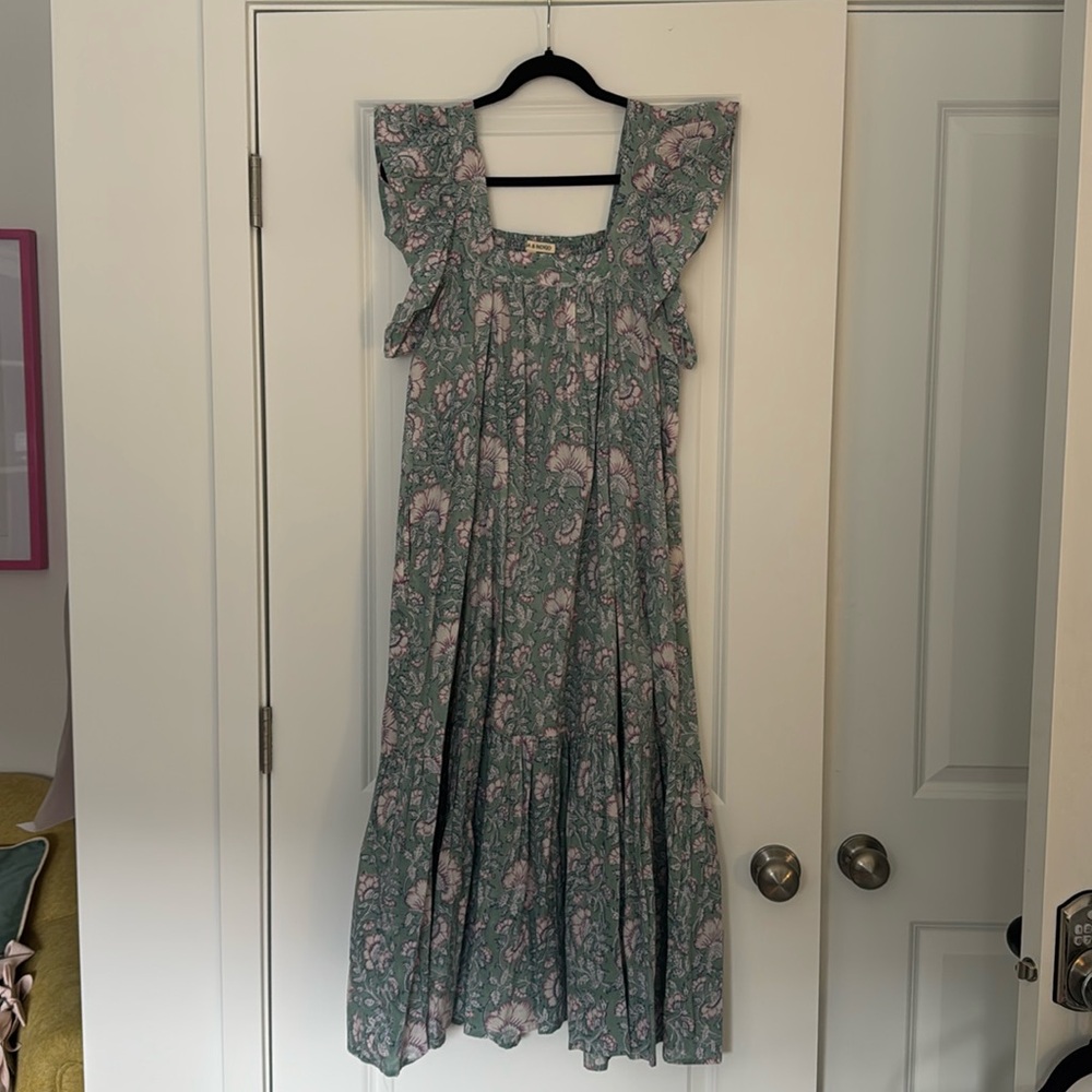 Hand-printed 100% Cotton Floral Midi Dress